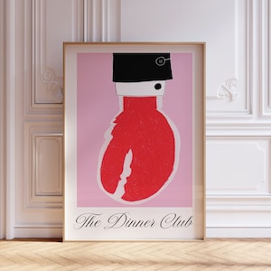 Plakat na przyjęcie z homarami, Funky Kitschy Wall Art w mieszkaniu | Funky Apartment Decor, Trendy Art | Funky Art dla modnych mieszkań