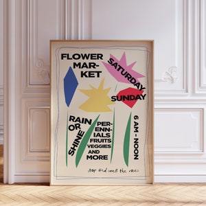 Flower Market Poster, Summertime Flower Vintage Print, Typography Art | Apartment Decor, Wall Art |  Flower Market Decor for Apartments
