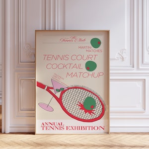 Tennisclub poster, Martini Vintage diner print, tennis cadeau idee | Appartementdecoratie, kunst aan de muur | Barwagendecor voor cocktailliefhebbers