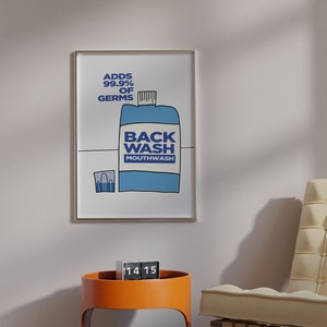 Cartel funky de enjuague bucal de retrolavado, impresión de arte ilustrada a mano / decoración de apartamentos, arte de pared de moda / decoración de apartamentos para baños imagen 3