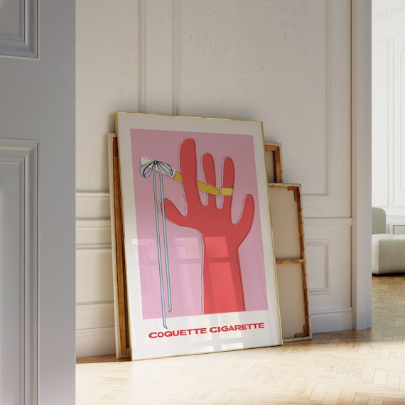 Coquette Cigarette Baby Blue Bow Poster, Hand-Illustrated Balletcore Wall Art | Trendy Wall Art | Coquette Room Decor for Apartments