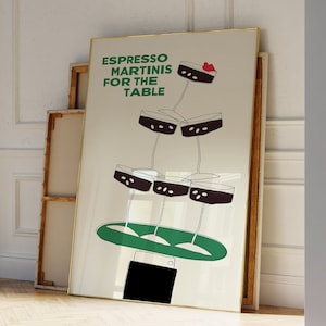 Espresso Martini Art, ręcznie ilustrowany wydruk Espresso Martini, Martini Art | Estetyczny wystrój apartamentu | Espresso Martini Art na wózki barowe