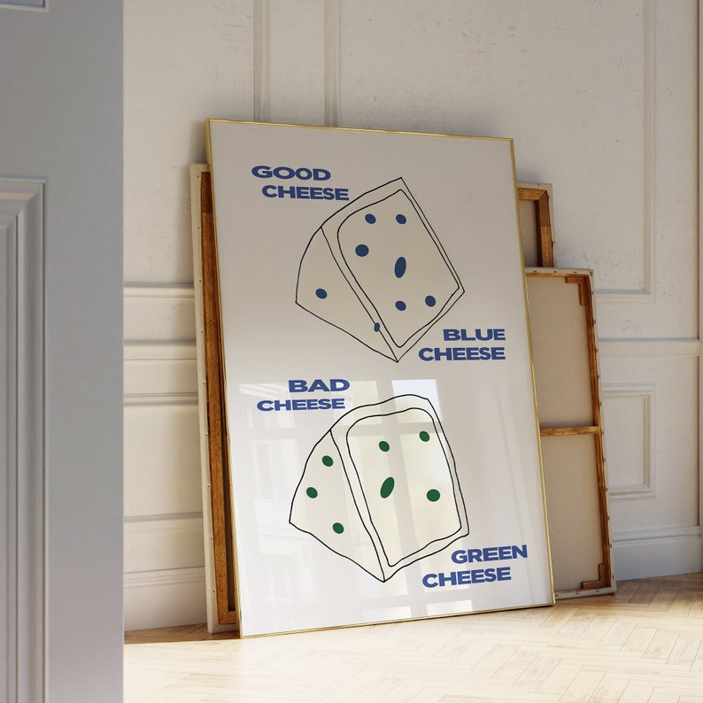 Cheese Art Poster, Funky Hand-illustrated Wall Art Print | Kitchen ...