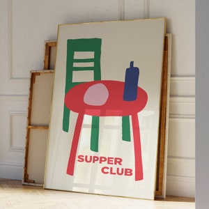 Supper Club Poster, met de hand geïllustreerde dinerfeestkunst, Dinner Club Print| Appartementdecoratie Esthetisch | Supper Club print voor barkarren