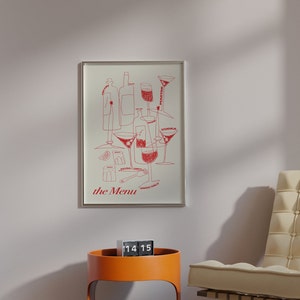 Red Cocktail Dinner Party Poster, Funky Wine and Martini Wandkunst Wohnung Dekor Barwagen Wohnung Dekor für Wein und Cocktail Liebhaber Bild 3