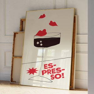 Espresso-martinikunst, met de hand geïllustreerde espresso-martini-afdruk | Esthetisch appartementdecor, kamerdecor | Espresso-martinikunst voor barkarren