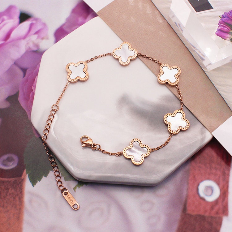 18k Rose Gold Plated Four Leaf Clover Bracelet Jewellery Luxury Stainless  Steel 4 Leaf Clover Bracelet - YK Beauty