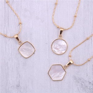Mother of Pearl Pendant 18k Gold Stainless Steel Bamboo Chain Necklace| Dainty Necklace |