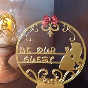 Beauty and the Beast circle Centerpiece Be our Guest with custom block