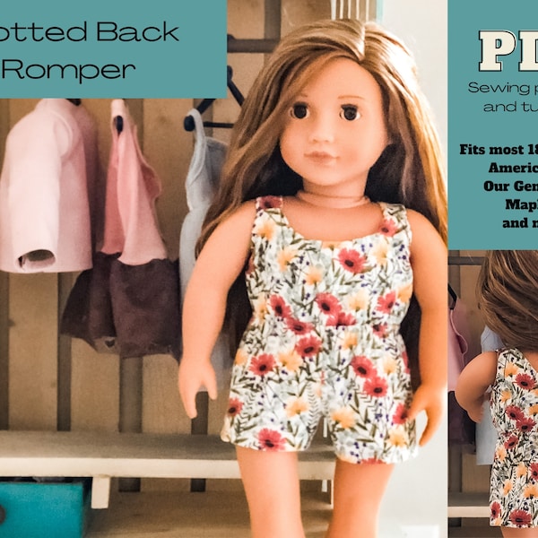 PDF Sewing Pattern for 18 Inch Doll Clothes- Tie Romper Pattern fits 18" Dolls Like American Girls, Our Generation, Journey Girls, Maplelea