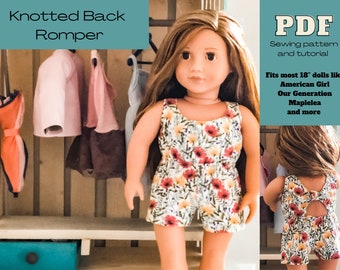 PDF Sewing Pattern for 18 Inch Doll Clothes- Tie Romper Pattern fits 18" Dolls Like American Girls, Our Generation, Journey Girls, Maplelea