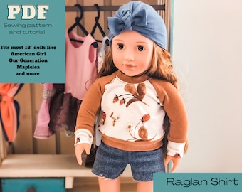 Puppenkleidung PDF Schnittmuster - Raglan Shirt passend für 18 Zoll Puppen wie American Girls, Our Generation, Journey Girls und mehr