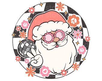 Disco Santa Claus PNG, christmas flowers, preppy santa png, groovy christmas png, disco png Merry christmas png, Retro Christmas png, Santa