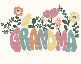 Groovy grandma flower shirt png, grandma trendy sublimation no svg , retro grand mother popular png digital download , Mom mode shirt png
