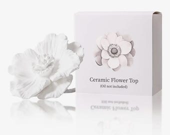 Large, 4+inch, White Ceramic Flower Diffuser with attached rope (Oil and diffuser bottle not included)