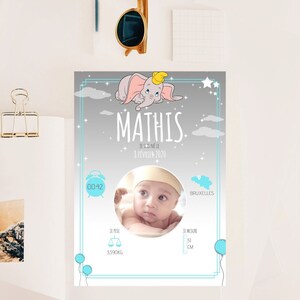 Póster de nacimiento de Dumbo personalizado para decoración de habitación infantil