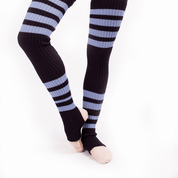 Long Leg Warmers Ballet Striped Merino, Handmade Yoga Legwarmers Knitted, Wool Warm Socks Handknit, Dance Leggins