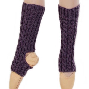 Mauve Wool Leg Warmers Ballet Handmade, Yoga Legwarmers Knitting, Merino Warm Socks Handmade, Cozy Cable Knit Leg Warmers