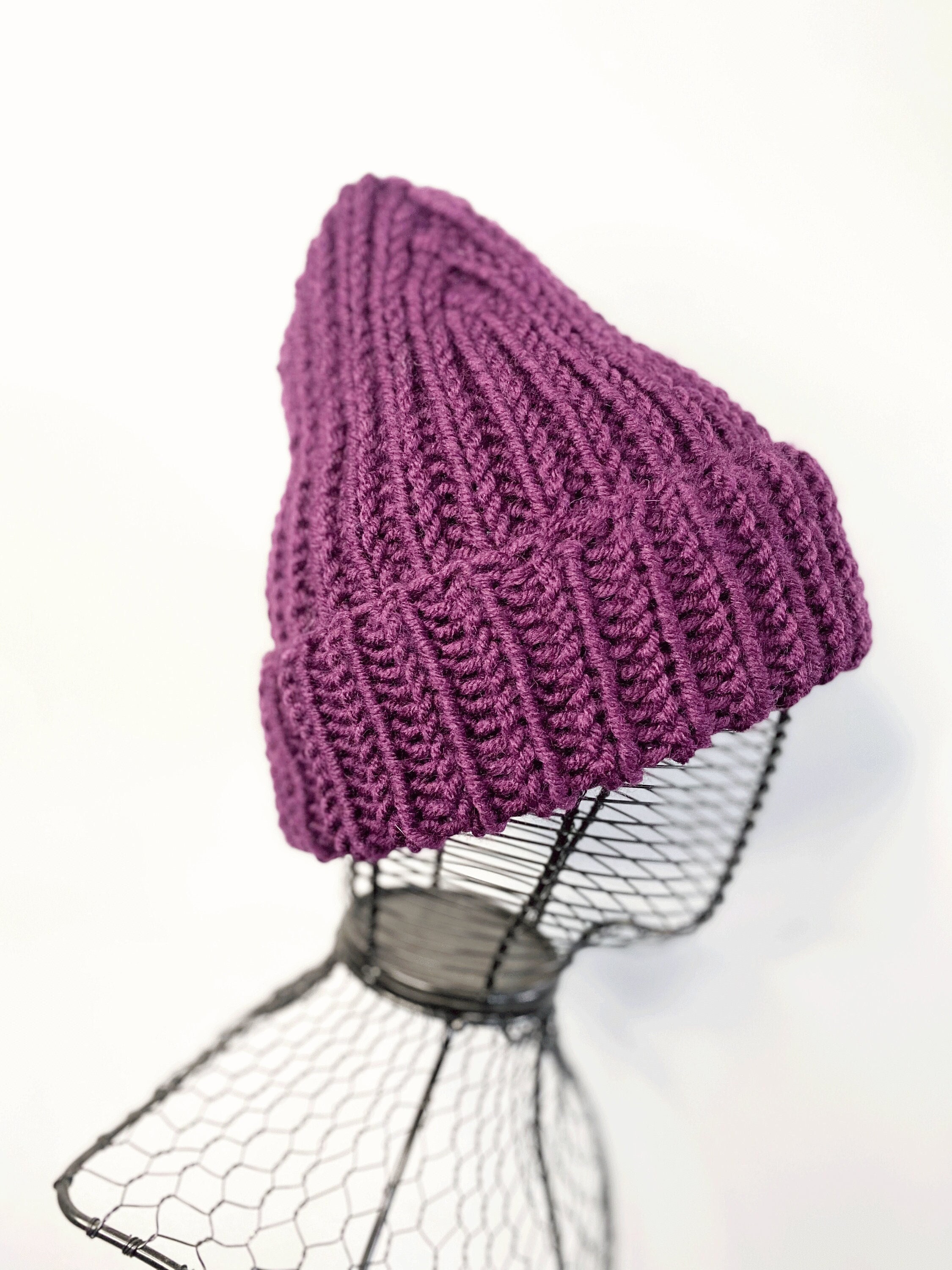 Handmade Chunky Knit Beanie Multicolor Purple Winter Fall Handcrafted Hat Hand Dyed Chunky Beanie Hat ( 12colors) – Mira Blackman main image 2