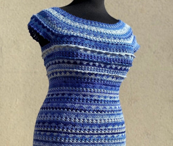 Blue lace crochet dress hotsell