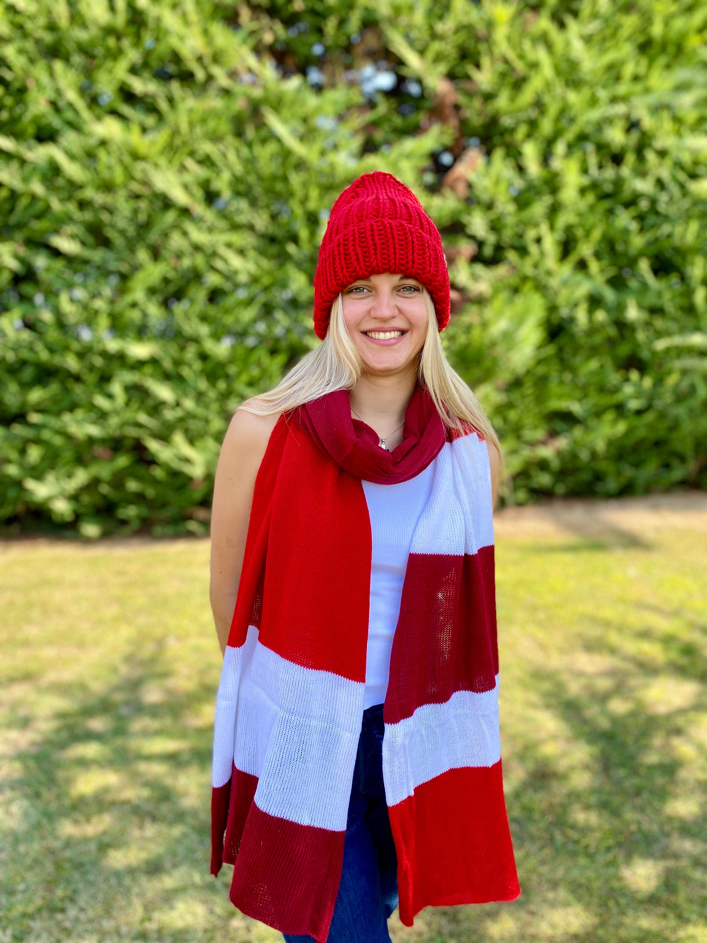Gorgeous, red wool hat with scarf Our hats and scarves are often compared to high end brands  main image 2