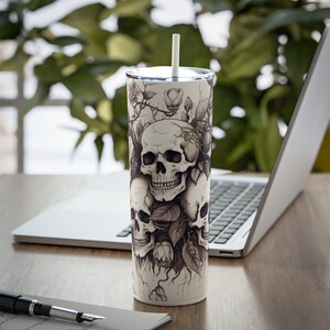 Macabre Skinny Steel Tumbler with Straw, 20oz