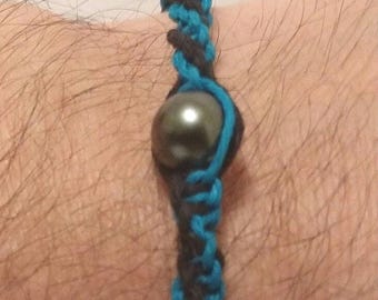 Pulsera unisex de cáñamo con perlas AA+ y perla negra de Tahití