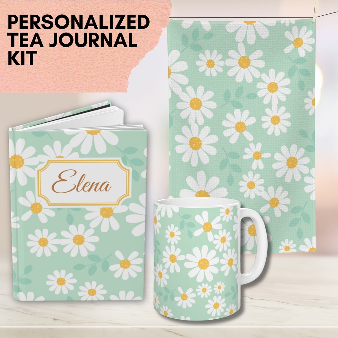 Personalized Tea Box Gift Journal Towel and Mug Floral Retro Custom Name DBT Copy Skill Tool