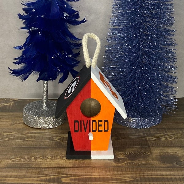 Georgia/Tennessee House Divided Football Wood Birdhouse Christmas Ornament