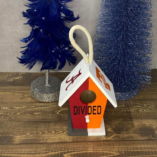 Alabama/Tennessee House Divided Football Wood Birdhouse Christmas Ornament