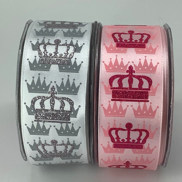 1 Yard of Wired Crown Ribbon, Queen Ribbon, Pink Crown Ribbon