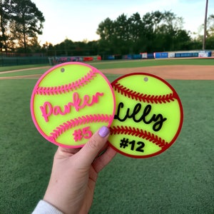 Personalized Softball Bag Tag: Neon Acrylic Keychain