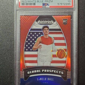 2020-2021 Panini Prizm Draft Picks LaMelo Ball Red/White/Blue Prizm Global Prospects PSA 10