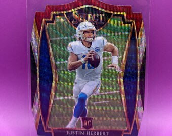 2020 Justin Herbert Rookie Card from Select, Red/Whit/Blue Die-Cut Premier Level Prizim