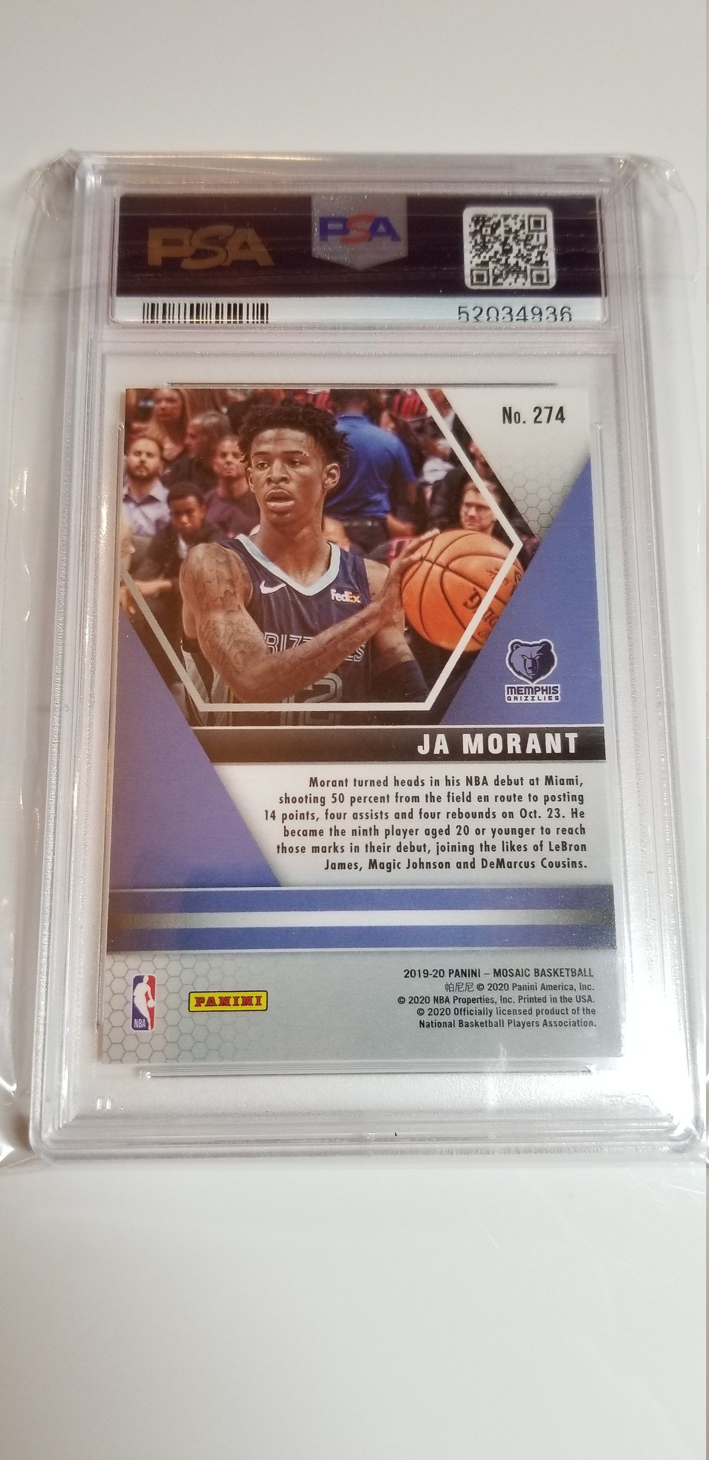2019 Mosaic Ja Morant NBA Debut Rookie Card #274, PSA 10! - Etsy