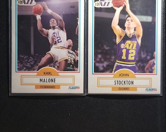 1990 Fleer Karl Malone and John Stockton cards. The Utah Jazz Duo.