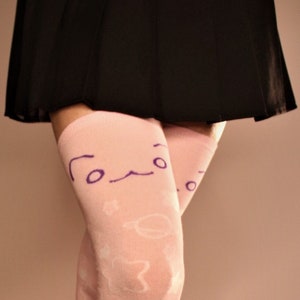 Extra Long Thigh High Socks - Pink Cute Cosmic Design