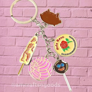 Mexican Sweets & Snacks Keychain || Charm keychain Concha pan dulce de La Rosa antojitos paleta payaso enamel durable keychain