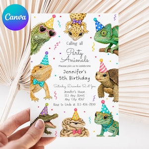 Reptile Birthday Invitation, FREE Favor Tag, Editable Canva Template, Any Age Birthday Invite, Digital Download