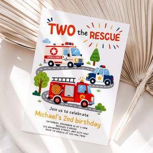 Two the Rescue Birthday Invitation, 2nd Birthday Invite, Editable Canva Template, Digital Download