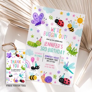 Einladung zum Insektengeburtstag, kostenloses Geschenkanhänger, bearbeitbare Canva-Vorlage, Einladung für jedes Alter, digitaler Download