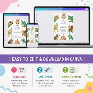 Reptile Birthday Invitation, FREE Favor Tag, Editable Canva Template, Any Age Birthday Invite, Digital Download