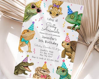 Reptile Birthday Invitation, Editable Canva Template, Any Age Birthday Invite, Digital Download