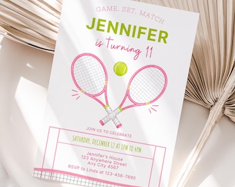 Tennis Birthday Invitation, Editable Canva Template, Any Age Birthday Invite, Digital Download