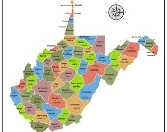 wv county map etsy