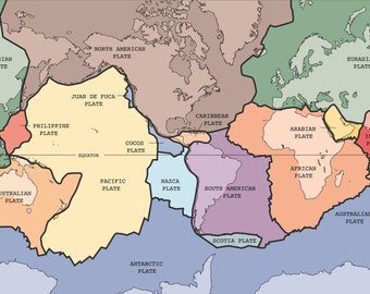 35x24in Poster Tectonic plates. Earth's crust and uppermost mantle