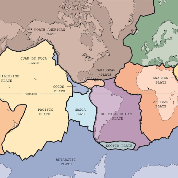 35x24in Poster Tectonic plates. Earth's crust and uppermost mantle