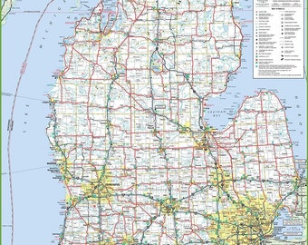 24&quot;x29&quot; Poster Detailed Map of Lower Peninsula of Michigan. United States of America Maps Road