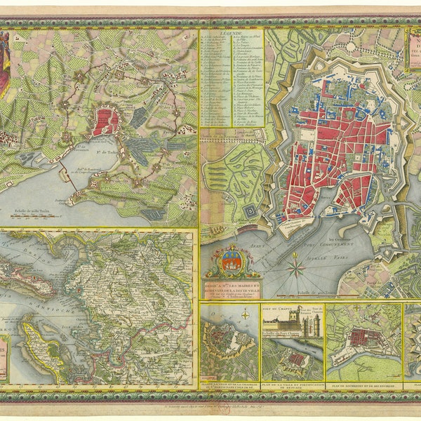 33x24in Poster Map of the city of La Rochelle and surroundings during the Siege