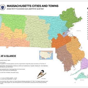 Wall Art Impressions: Map of Massachusetts Cities, Towns and County Seats [36x24in Poster]